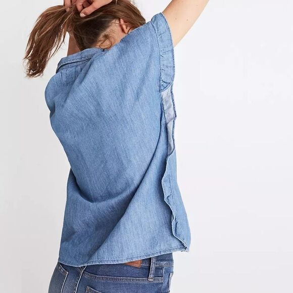 MADEWELL Indigo Ruffle Oversized Shirt XS - Picture 5 of 8